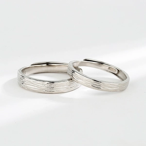 Minimalist S925 sterling silver couple rings with unique annual ring texture and open design