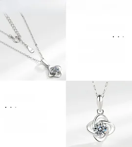 Detailed close-up of S925 sterling silver four-leaf clover necklace clasp and hallmark