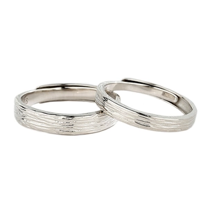 Adjustable S925 sterling silver couple rings with natural tree ring texture design