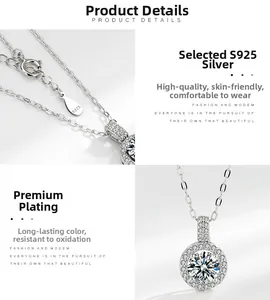 Gros plan du poinçon S925 en argent massif et du pendentif en moissanite de 1ct