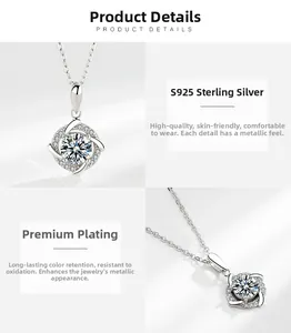 Macro details of S925 sterling silver windmill pendant necklace with sparkling moissanite