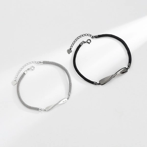 S925 silver Mobius couple bracelets with braided cords and engraved No.52 pendants