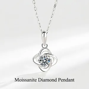 Four Leaf Clover Necklace S925 Sterling Silver Pendant With Moissanite Round Zircon Lucky Elegant Jewelry For Women Gift
