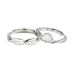 S925 sterling silver couple rings set with mother of pearl and minimalist mobius design
