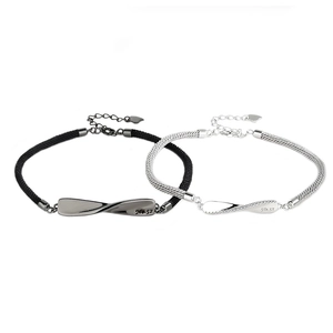 Mobius S925 silver couple braided bracelets with No.52 engraved metal plates