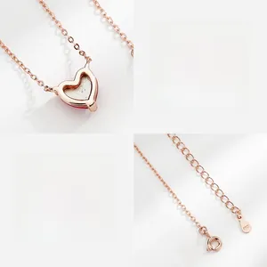 Detail of rose gold heart pendant with S925 hallmark and 5cm adjustable extension chain