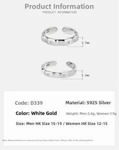 Detail view of adjustable S925 sterling silver couple rings with small diamond accents