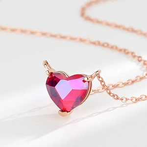 S925 Sterling Silver Heart Pendant Necklace Rose Gold Red Gradient Zirconia Romantic Love Jewelry For Women Valentine Gift