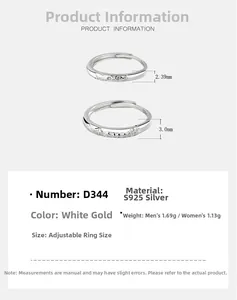 Detailed dimensions of S925 sterling silver couple rings showing width and weight measurements