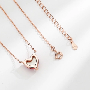Elegant rose gold heart necklace in S925 sterling silver with frosted pendant detail