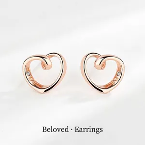 Orecchini a Bottone a Cuore Placcati in Oro Rosa Con Perno in Argento Sterling 925 Gioielli in Zirconia Per Donna