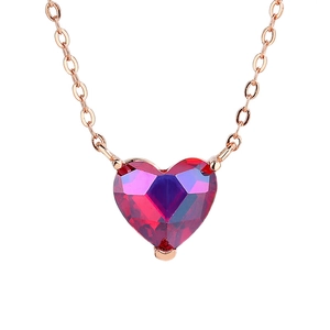 Elegant S925 silver necklace with heart-shaped red purple gradient crystal in rose gold