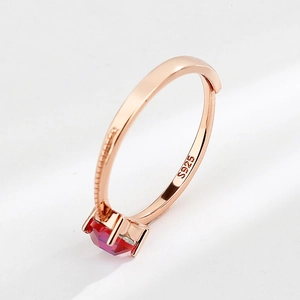 Elegant S925 sterling silver heart ring with red ruby gemstone in rose gold finish