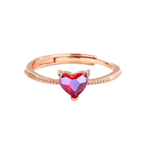 Minimalist s925 sterling silver open heart ring with red gemstone in rose gold finish