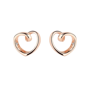 Orecchini a lobo a cuore cavo in argento S925 oro rosa con incisione LOVE e piccolo cristallo