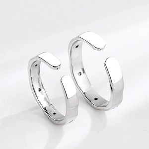 Minimalist S925 sterling silver open rings for couples with a sleek streamlined design