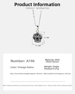 Spécifications du pendentif couronne en argent S925 vintage serti de zirconiums