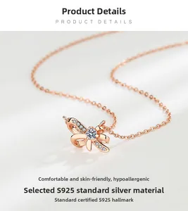 Détail du collier nœud en or rose argent S925 avec pavé de zircons étincelants