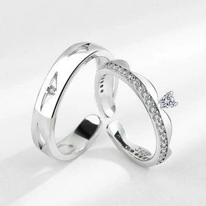 Bagues de couple réglables en argent S925 avec motif couronne et oxydes de zirconium