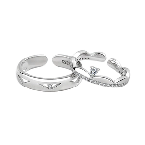 Ensemble de bagues de couple S925 argent sterling couronne et chevalier ajustable