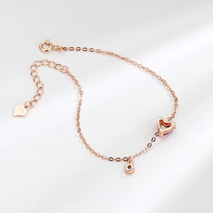 Elegant rose gold S925 sterling silver heart bracelet for women with adjustable chain