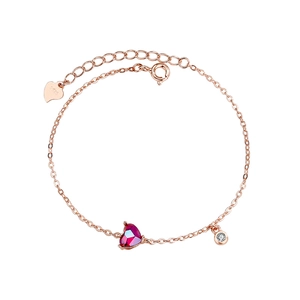 Rose gold S925 sterling silver O-chain bracelet with red heart crystal and white zircon