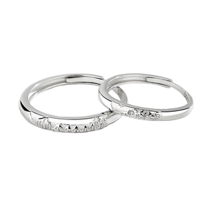 S925 sterling silver adjustable couple rings with mountain and cloud relief patterns