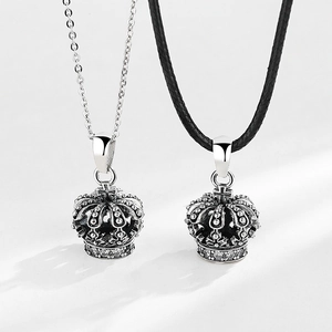 Collier Pendentif Couronne en Argent Sterling 925 Vintage pour Hommes Femmes Design Croix Rétro Strass Bijoux de Mode Cadeau