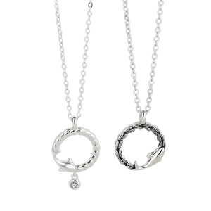 Colliers de couple en argent sterling S925 avec pendentifs dauphin et cristaux brillants