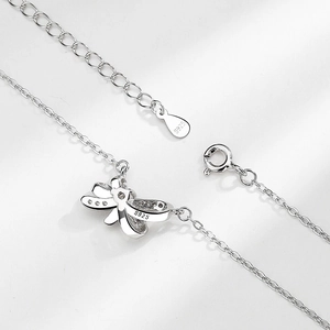 Collier libellule en argent S925 avec zircons et fermoir à ressort réglable en argent