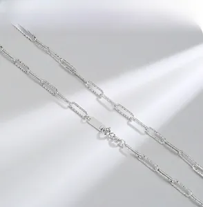 Close-up of S925 sterling silver paperclip chain with intricate textured finish details