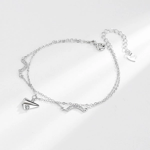 Bracelet double couche en argent S925 avec pendentif avion en papier et cristaux