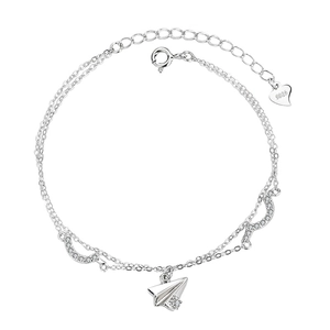Bracelet double couche en argent S925 avec pendentif avion en papier et cristaux brillants