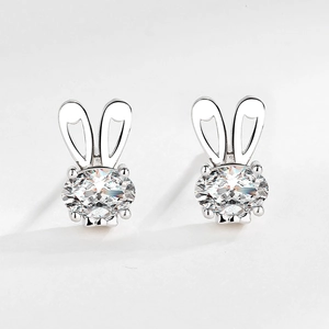 Boucles d'Oreilles Clous en Argent Sterling S925 Forme de Lapin Mignon Zirconia Incrusté Bijoux Animaux pour Femme Cadeau
