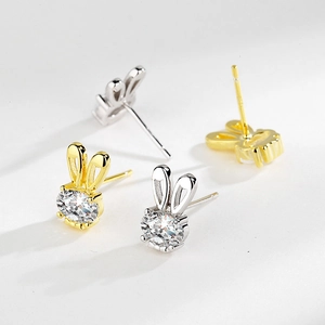 Boucles d'oreilles lapin en argent sterling S925 avec incrustation de zircon brillant