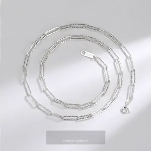Minimalist 925 Sterling Silver Shimmering Italy Diamond-Cut Rectangular Paperclip Chain Necklace For Women Clavicle Jewelry