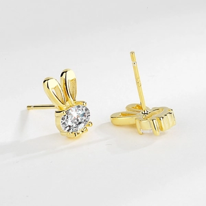 Élégantes boucles d'oreilles lapin en argent S925 avec plaquage or et cristal étincelant
