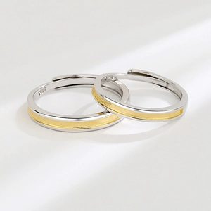 S925 sterling silver couple rings with gold frosted texture and adjustable open bands
