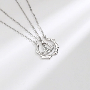 S925 sterling silver couple necklace with wave ring and star pendant in shiny silver
