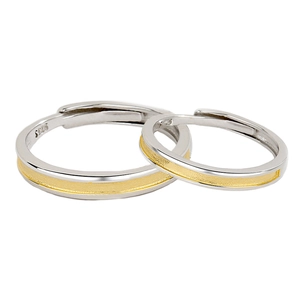 Adjustable S925 sterling silver couple rings with gold frosted band and polished finish
