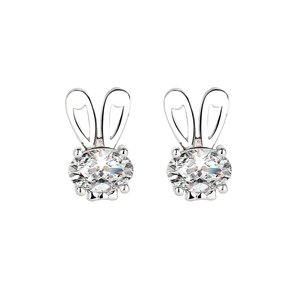 Boucles d'oreilles lapin en argent S925 avec zircons cubiques étincelants de coupe ovale
