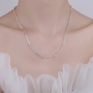 Elegant S925 sterling silver paperclip chain necklace with faceted sparkling finish for women
