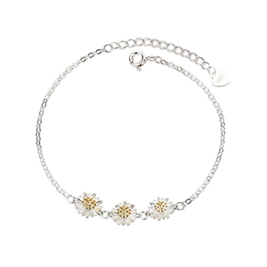 Elegant S925 sterling silver daisy bracelet with white petals and golden accents