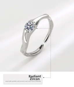 Macro shot of S925 sterling silver irregular ring with sparkling cubic zirconia stone