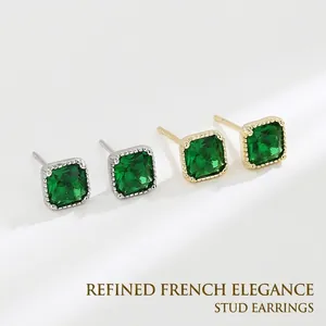 S925 Silber Smaragdgrün Zirkonia Ohrstecker Quadratisch Geometrisch Französisch Vintage Eingelegte Ohrringe Damen Schmuck