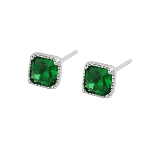 Elegante S925 Sterlingsilber Ohrstecker mit quadratischem Smaragd Zirkon und Milgrain