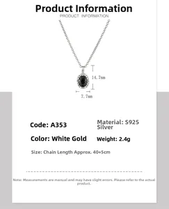 Detailed S925 silver necklace specifications with black zircon pendant dimensions