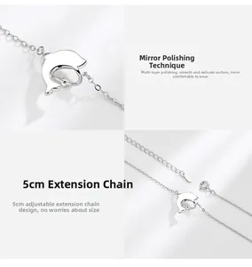 Détail du collier dauphin en argent avec chaîne d'extension de 5cm et fermoir ressort