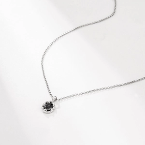 Minimalist S925 sterling silver necklace with a round black zircon pendant for women