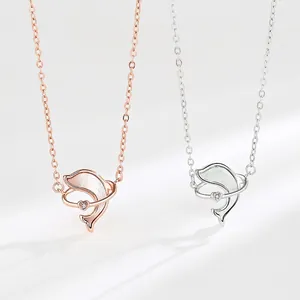 Collier Pendentif Dauphin Argent Sterling 925 Nacre Cœur Zircon Océan Bijoux Minimalistes Pour Femmes Cadeau